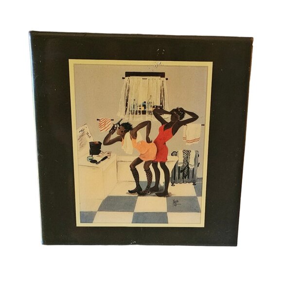Annie Lee print on ceramic tile of two ladies getting ready in the bathroom - Picture 2 of 7